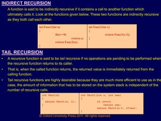 © Oxford University Press 2011. All rights reserved.
INDIRECT RECURSION
A function is said to be indirectly recursive if i...
