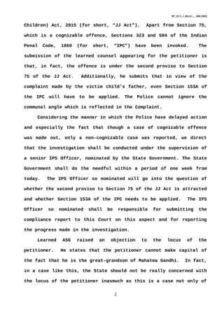 WP (Crl.) No(s). 406/2023
Children) Act, 2015 (for short, “JJ Act”). Apart from Section 75,
which is a cognizable offence,...