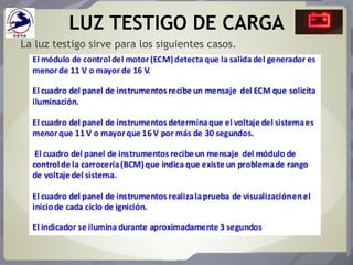 LUZ TESTIGO DE CARGA
La luz testigo sirve para los siguientes casos.
 