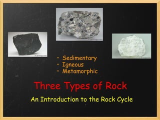 Three Types of Rock An Introduction to the Rock Cycle ,[object Object],[object Object],[object Object]