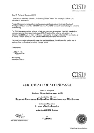 CPD Certificate - Corporate Governance 14 January 2015