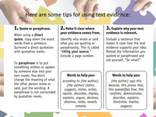 Here are some tips for using text evidence:
 