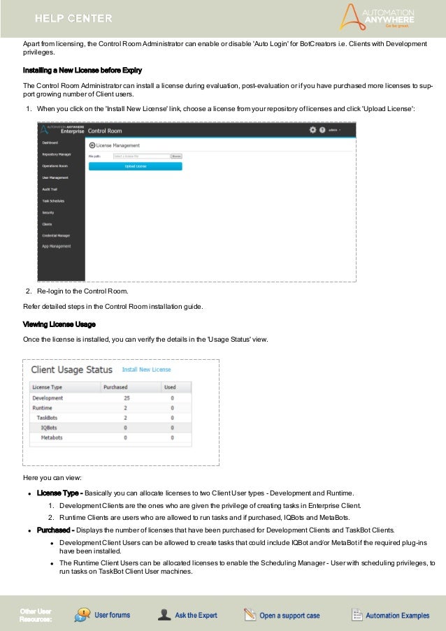 automation anywhere development client runtime client and control room