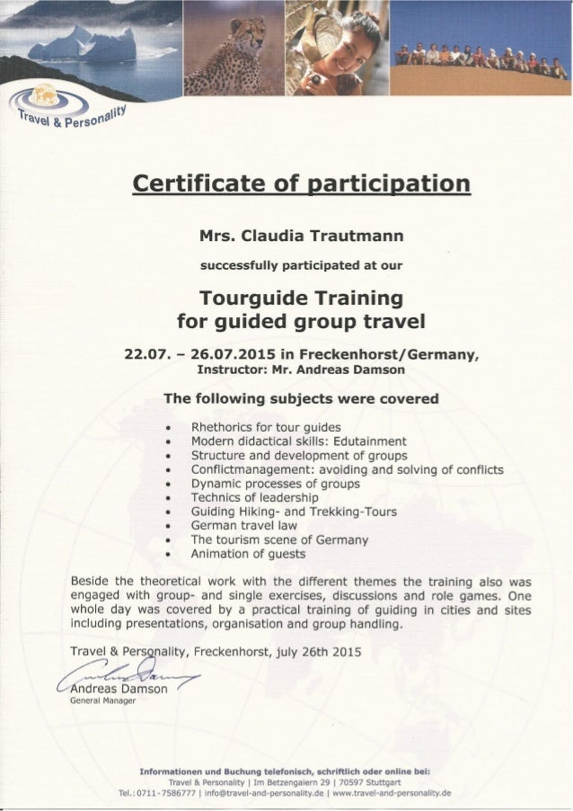 basic tourist guide course certificate