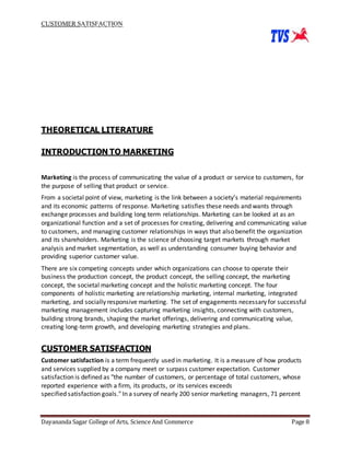 CUSTOMER SATISFACTION
Dayananda Sagar College of Arts, Science And Commerce Page 8
THEORETICAL LITERATURE
INTRODUCTION TO ...