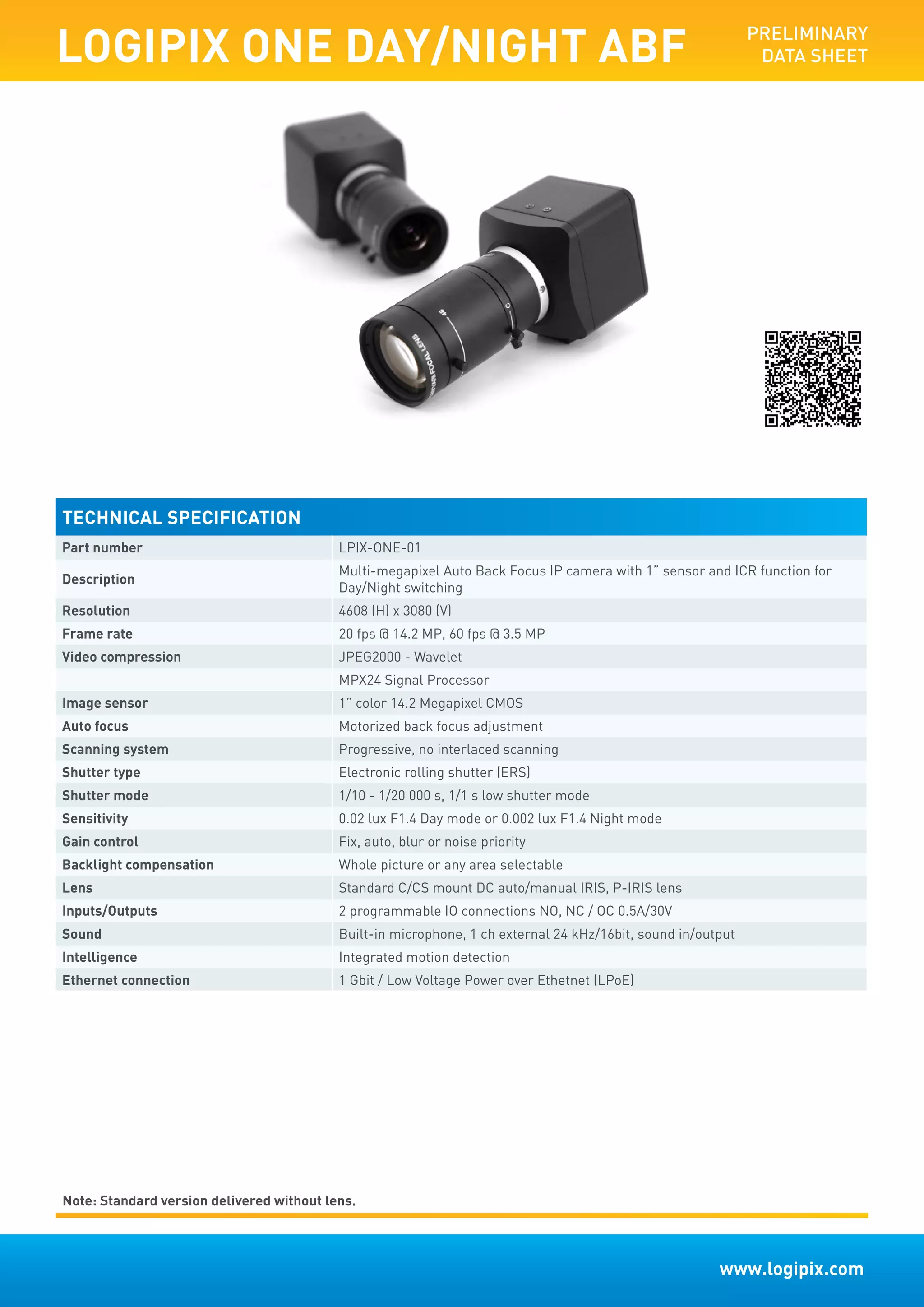 Logipix One box camera DN ABF data sheet | PDF