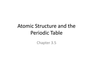 Atomic Structure and the
Periodic Table
Chapter 3.5
 