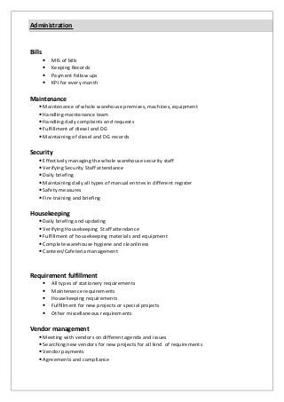 hr admin resume in word format