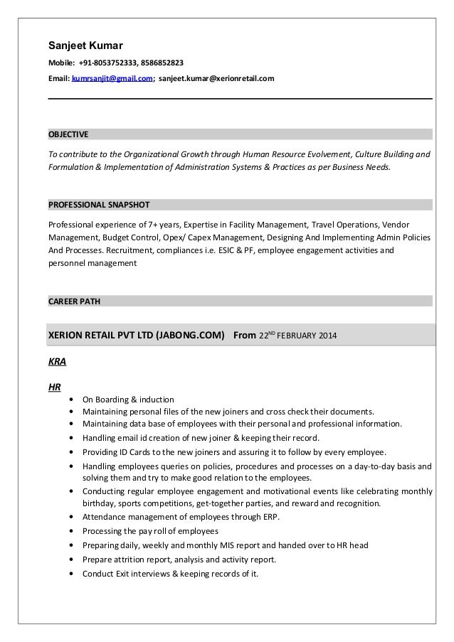 Admin HR Resume