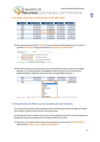 Cómo trabajar eficazmente con tablas de datos en excel 2007 y 2010 | PDF