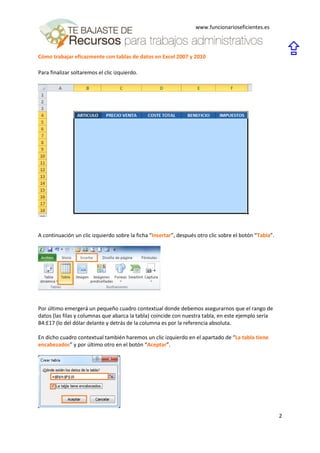 Cómo trabajar eficazmente con tablas de datos en excel 2007 y 2010 | PDF