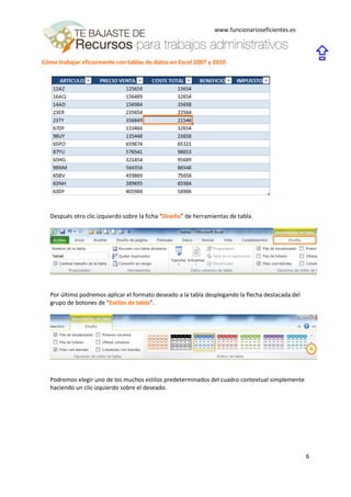 Cómo trabajar eficazmente con tablas de datos en excel 2007 y 2010 | PDF