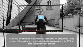 And while mobile is the most relevant touch point for consumers, video
content still remains on top with digital vehicles accounting for 23% of
time spent with video content
 
