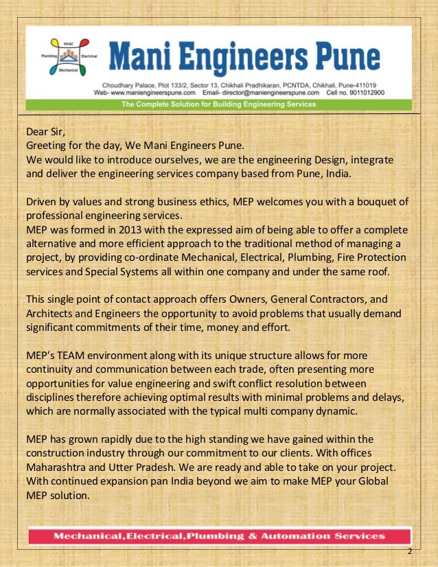 Company Profile Mani Engineers Pune