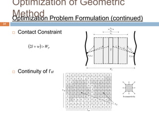  Contact Constraint
 Continuity of Гsf
  PWwl 2
Optimization of Geometric
MethodOptimization Problem Formulation (continued)
31
 