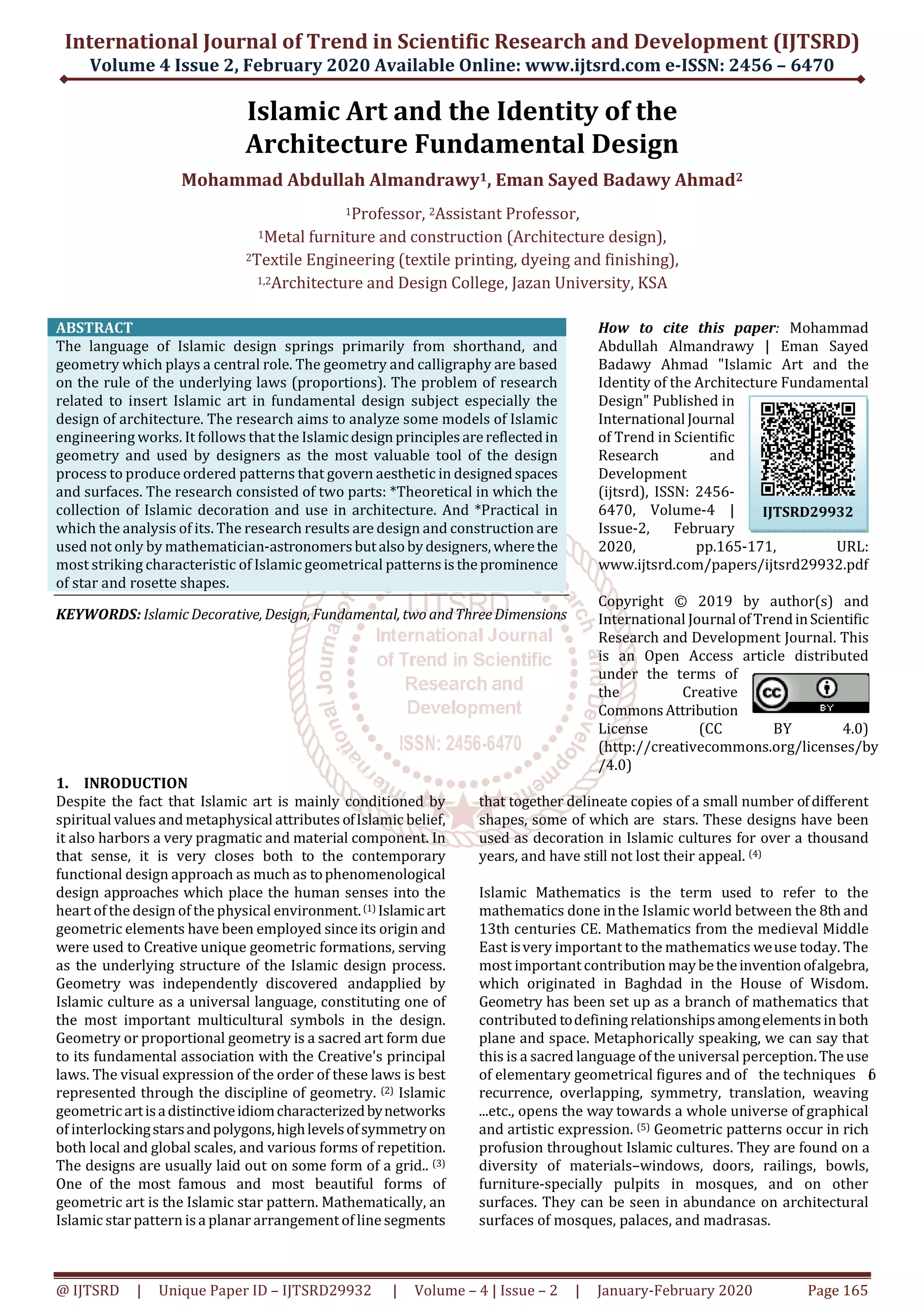 Islamic Art and the Identity of the Architecture Fundamental Design | PDF