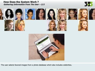 How Does the System Work ?
Gathering Information From The User – 2/2
The user selects favored images from a photo database which also includes celebrities.
 