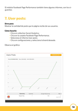 14
7. User posts:
Sirve para:
Mostrar la cantidad de posts que la página recibe de sus usuarios.
Cómo hacerlo:
	 • Clica e...