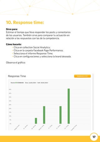 17
10. Response time:
Sirve para:
Estimar el tiempo que lleva responder los posts y comentarios
de los usuarios. También s...