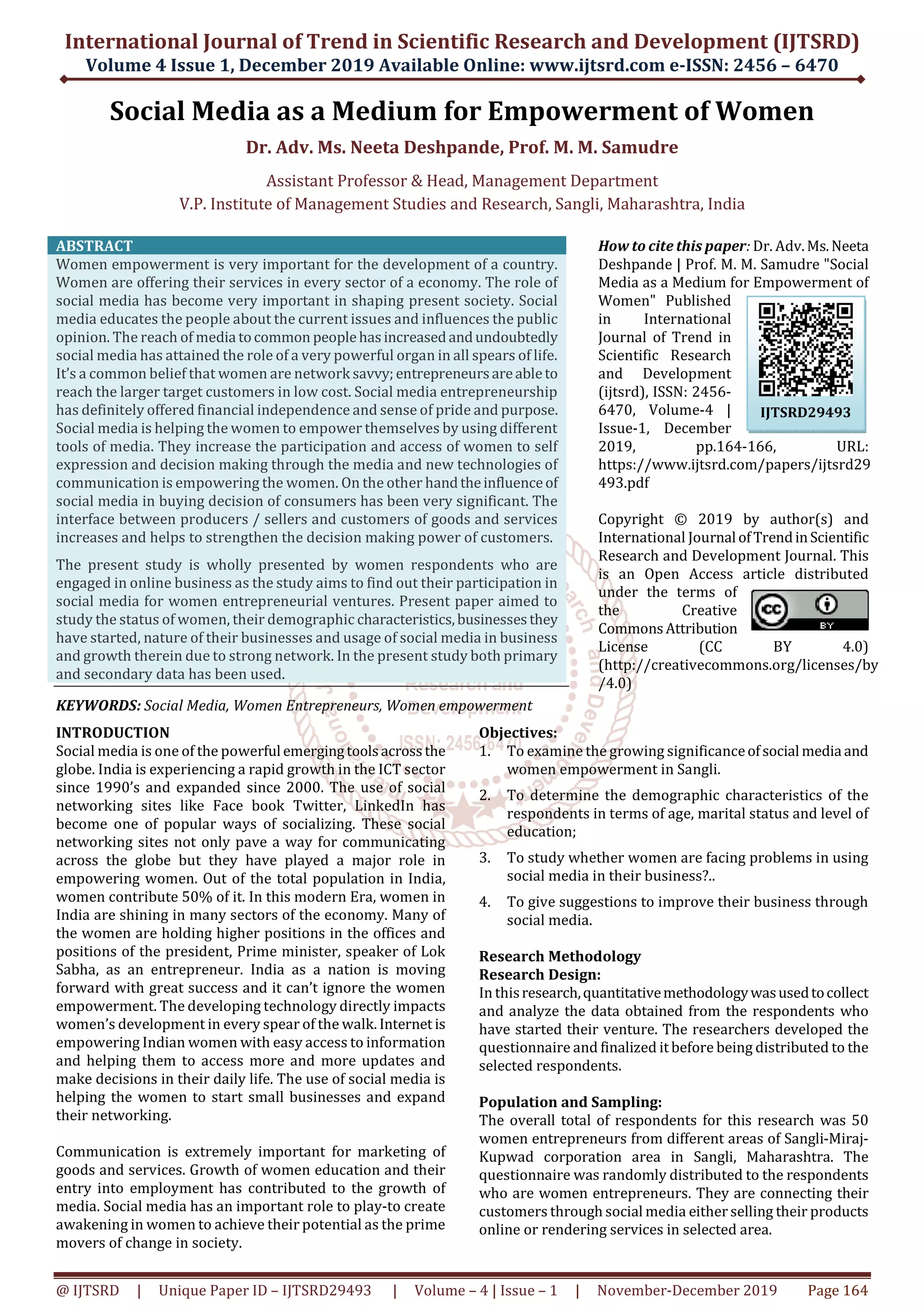 Social Media as a Medium for Empowerment of Women | PDF