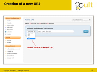 Copyright 2016 @CULT. All rights reserved
Creation of a new URI
10
Select source to search URI
 