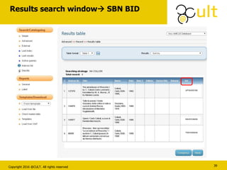 Copyright 2016 @CULT. All rights reserved
Results search window SBN BID
39
 