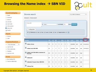 Copyright 2016 @CULT. All rights reserved
Browsing the Name index  SBN VID
40
 