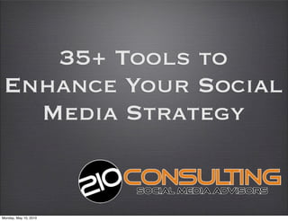 35+ Tools to
 Enhance Your Social
   Media Strategy


Monday, May 10, 2010
 