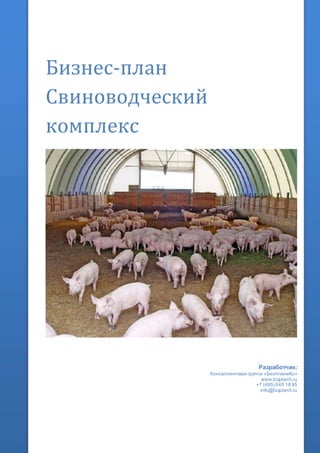 Бизнес-план
Свиноводческий
комплекс
Разработчик:
Консалтинговая группа «БизпланиКо»
www.bizplan5.ru
+7 (495) 645 18 95
info@bizplan5.ru
 