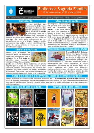 Biblioteca Sagrada Familia
Folla Informativa - Nº 36 – Marzo 2018
 