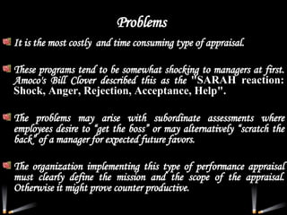 Problems <ul><li>It is the most costly  and time consuming type of appraisal. </li></ul><ul><li>These programs tend to be ...