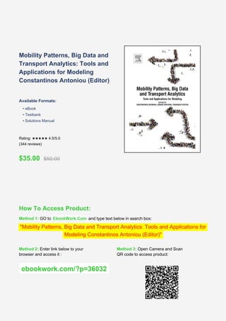 Mobility Patterns, Big Data, and Transport Analytics: Advanced Modeling ...