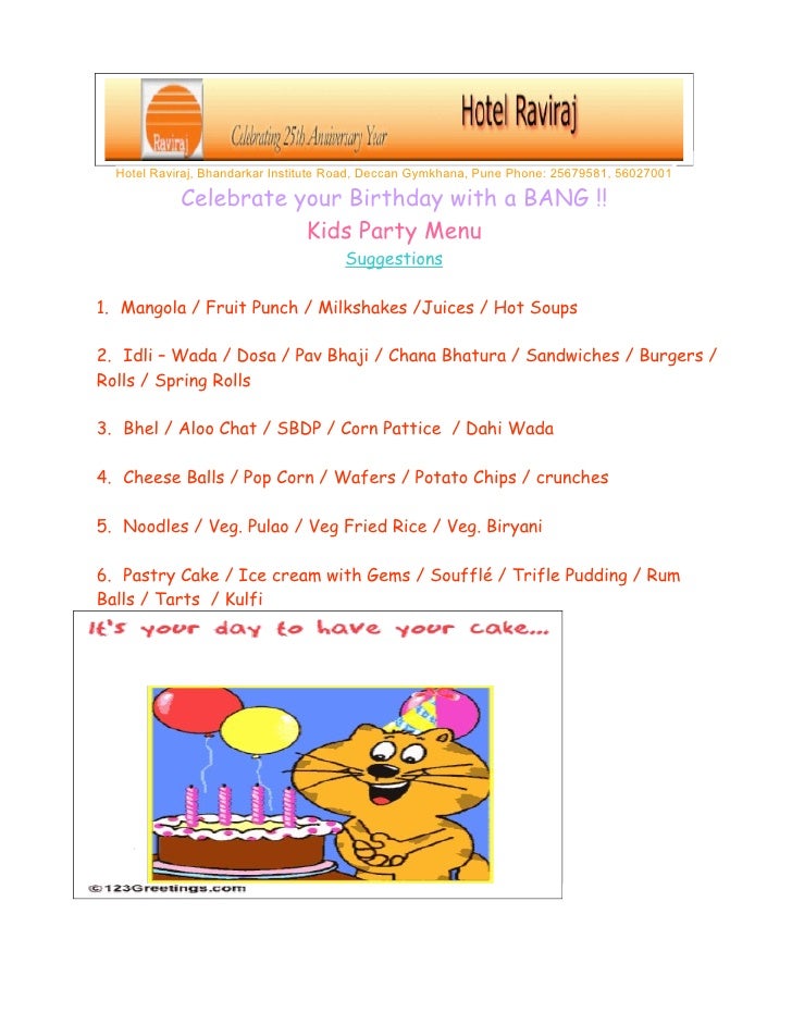 kids party menu card menu card for birthday party