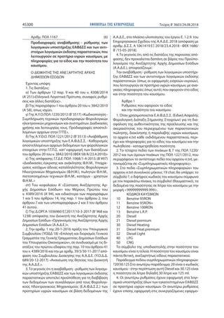 ΕΦΗΜΕΡΙ∆Α TΗΣ ΚΥΒΕΡΝΗΣΕΩΣ45300 Τεύχος Β’3603/24.08.2018
Αριθμ. ΠΟΛ 1167 (6)
Προδιαγραφές αναβάθμισης - ρύθμισης των
λογισμικών υποστήριξης ΕΑΦΔΣΣ και των αντι-
στοίχων λογισμικών έκδοσης παραστατικών, που
λειτουργούν σε πρατήρια υγρών καυσίμων, με
πληροφορίες για το είδος και την ποσότητα του
καυσίμου.
Ο ΔΙΟΙΚΗΤΗΣ ΤΗΣ ΑΝΕΞΑΡΤΗΤΗΣ ΑΡΧΗΣ
ΔΗΜΟΣΙΩΝ ΕΣΟΔΩΝ
Έχοντας υπόψη:
1. Τις διατάξεις:
α) Των άρθρων 12 παρ. 9 και 40 του ν. 4308/2014
(Α’251)«Ελληνικά Λογιστικά Πρότυπα, συναφείς ρυθμί-
σεις και άλλες διατάξεις».
β)Της παραγράφου 1 του άρθρου 20 του ν. 3842/2010
(Α’58), όπως ισχύει.
γ)Της Α.Υ.Ο.ΠΟΛ.1220/2012 (Β’3517) «Κωδικοποίηση -
Συμπλήρωση τεχνικών προδιαγραφών Φορολογικών
ηλεκτρονικών μηχανισμών και συστημάτων. Διαδικασίες
χρήσης και λειτουργίας τους. Προδιαγραφές αποστελ-
λομένων αρχείων στην ΓΓΠΣ».
δ)Της Α.Υ.Ο.Ο. ΠΟΛ 1221/2012 (Β’3513) «Αναβάθμιση
λογισμικών υποστήριξης των Ε.Α.Φ.Δ.Σ.Σ. - Καθορισμός
αποστελλομένων αρχείων δεδομένων των φορολογικών
στοιχείων στην Γ.Γ.Π.Σ. κατ’ εφαρμογή των διατάξεων
του άρθρου 20 του ν. 3842/2010 (ΦΕΚ 58/Α/23.4.2010)»
ε) Της απόφασης Γ.Γ.Δ.Ε ΠΟΛ 1068/1-4-2015 (Β’497)
«Διαδικασίες έγκρισης και ανάκλησης Φ.Η.Μ.. Υποχρε-
ώσεις κατόχων άδειας καταλληλότητας Φορολογικών
Ηλεκτρονικών Μηχανισμών (Φ.Η.Μ.), πωλητών Φ.Η.Μ.,
πιστοποιημένων τεχνικών Φ.Η.Μ., κατόχων - χρηστών
Φ.Η.Μ..»
στ) Του κεφαλαίου Α’ «Σύσταση Ανεξάρτητης Αρ-
χής Δημοσίων Εσόδων» του Μέρους Πρώτου του
ν. 4389/2016 (Α’ 94), και ειδικότερα των παραγράφων
1 και 5 του άρθρου 14, της παρ. 1 του άρθρου 2, του
άρθρου 7 και των υποπαραγράφων 2 και 3 του άρθρου
41 αυτού.
ζ) Της Δ.ΟΡΓ.Α 1036960 ΕΞ2017/10-3-2017 (Β’968 και
1238) απόφασης του Διοικητή της Ανεξάρτητης Αρχής
Δημοσίων Εσόδων «Οργανισμός της Ανεξάρτητης Αρχής
Δημοσίων Εσόδων (Α.Α.Δ.Ε.)».
2. Την αριθμ. 1 της 20-1-2016 πράξη του Υπουργικού
Συμβουλίου (ΥΟΔΔ 18) «Επιλογή και διορισμός Γενικού
Γραμματέα της Γενικής Γραμματείας Δημοσίων Εσόδων
του Υπουργείου Οικονομικών», σε συνδυασμό με τις δι-
ατάξεις του πρώτου εδαφίου της παρ. 10 του άρθρου 41
του ν. 4389/2016 και την με αριθμ. 39/3/30-11-2017 από-
φαση του Συμβουλίου Διοίκησης της Α.Α.Δ.Ε. (Υ.Ο.Δ.Δ.
689/20-12-2017) «Ανανέωση της θητείας του Διοικητή
της Α.Α.Δ.Ε.».
3.Το γεγονός ότι η αναβάθμιση - ρύθμιση των λογισμι-
κών υποστήριξης ΕΑΦΔΣΣ και των λογισμικών έκδοσης
παραστατικών αποτελεί προϋπόθεση για τη διαβίβαση
των δεδομένων των συναλλαγών από τους Φορολογι-
κούς Ηλεκτρονικούς Μηχανισμούς (Ε.Α.Φ.Δ.Σ.Σ.) των
πρατηρίων υγρών καυσίμων σε βάση δεδομένων της
Α.Α.Δ.Ε., στο πλαίσιο υλοποίησης του έργου Ε. 1.2.9. του
Επιχειρησιακού Σχεδίου της Α.Α.Δ.Ε. 2018 (απόφαση με
αριθμ. Δ.Σ.Σ. Α 1061419 ΕΞ 2018/23.4.2018 - ΦΕΚ 1686/
Β΄/15-05-2018).
4.Το γεγονός ότι, από τις διατάξεις της παρούσας από-
φασης, δεν προκαλείται δαπάνη σε βάρος του Προϋπο-
λογισμού της Ανεξάρτητης Αρχής Δημοσίων Εσόδων
(Α.Α.Δ.Ε.), αποφασίζουμε:
Την αναβάθμιση - ρύθμιση των λογισμικών υποστήρι-
ξης ΕΑΦΔΣΣ και των αντιστοίχων λογισμικών έκδοσης
παραστατικών (όπως οι εφαρμογές εισροών-εκροών),
που λειτουργούν σε πρατήρια υγρών καυσίμων, με ανα-
γκαίες πληροφορίες όπως αυτές που αφορούν στο είδος
και στην ποσότητα του καυσίμου.
Άρθρο 1
Ρυθμίσεις που αφορούν το είδος
και την ποσότητα του καυσίμου
1. Όταν χρησιμοποιείται Ε.Α.Φ.Δ.Σ.Σ. (Ειδική Ασφαλής
Φορολογική Διάταξη Σήμανσης Στοιχείων) για τη δια-
σφάλιση της αυθεντικότητας της προέλευσης και της
ακεραιότητας του περιεχομένου των παραστατικών
πώλησης, διακίνησης ή παραλαβής υγρών καυσίμων,
το αρχείο e.txt κάθε εκδιδόμενου παραστατικού, περι-
έχει και πληροφορίες για το είδος του καυσίμου και την
πωληθείσα - καταμετρηθείσα ποσότητα.
2. Το τέταρτο πεδίο των πινάκων Β, Γ της ΠΟΛ 1220/
2012 και των όμοιων πινάκων της ΠΟΛ 1221/2012, που
περιγράφουν το αντίστοιχο πεδίο του αρχείου e.txt, με-
τονομάζεται σε «Συμπληρωματικές πληροφορίες».
3. Στο πεδίο «Συμπληρωματικών πληροφοριών» του
αρχείου e.txt συνολικού μήκους 19 char, θα υπάρχει: το
σύμβολο ?, ο διψήφιος κωδικός του καυσίμου σύμφωνα
με τον παρακάτω πίνακα, το σύμβολο! (θαυμαστικό), τα
δεδομένα της ποσότητας σε λίτρα του καυσίμου με την
μορφή <99999999999.999>.
ΚΩΔΙΚΟΙ ΚΑΥΣΙΜΩΝ
10 Benzine 95RON
11 Benzine 95RON+
12 Benzine 100RON
13 Benzine L.R.P.
20 Diesel
21 Diesel premium
30 Diesel Heating
31 Diesel Heat.premium
32 Diesel Light
40 LPG
50 CNG
Το σύμβολο της υποδιαστολής στην ποσότητα του
καυσίμου είναι η τελεία. Η ποσότητα του καυσίμου είναι
πάντα θετική, ανεξαρτήτως είδους παραστατικού.
Παράδειγμα πεδίου συμπληρωματικών πληροφοριών:
?20!30.125 Στο ανωτέρω παράδειγμα: 20 είναι ο κωδικός
καυσίμου - στην περίπτωση αυτή Diesel και 30.125 είναι
η ποσότητα σε λίτρα δηλαδή 30 λίτρα και 125 ml.
4. Οι ανωτέρω ρυθμίσεις έχουν εφαρμογή στα λογι-
σμικά υποστήριξης όλων των εγκατεστημένων ΕΑΦΔΣΣ
σε πρατήρια υγρών καυσίμων. Οι ανωτέρω ρυθμίσεις
έχουν επίσης εφαρμογή στις συνεργαζόμενες εφαρμο-
 