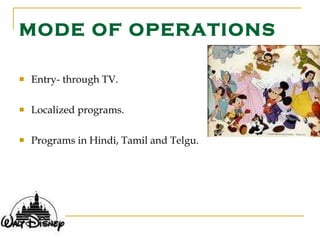 MODE OF OPERATIONS Entry- through TV. Localized programs. Programs in Hindi, Tamil and Telgu. 