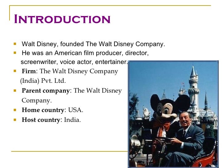 walt disney introduction Disney was born at the rural village of bluevale, in what is now ontario, canada, to irish protestant immigrants kepple elias disney (1832–1891) and. walt disney introduction Disney was born at the rural village of bluevale, in what is now ontario, canada, to irish protestant immigrants kepple elias disney (1832–1891) and.