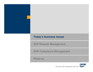 SAP Collections Management
Today’s business issues
SAP Dispute Management
Wrap-up
 