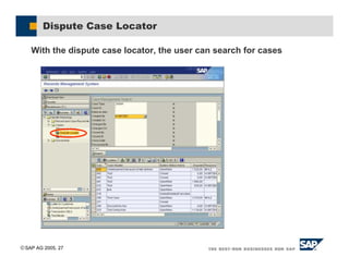 SAP AG 2005, 27
Dispute Case Locator
With the dispute case locator, the user can search for cases
 