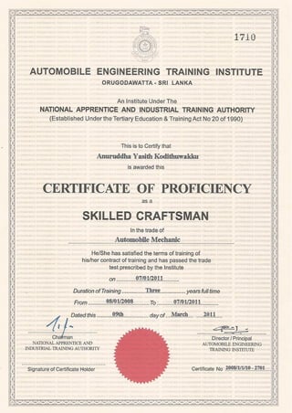 Automobile Engineering Craftsman Certificate