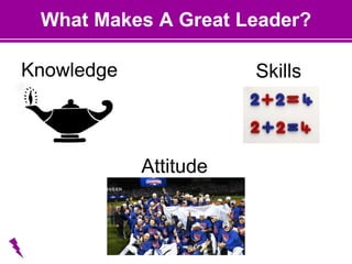 What Makes A Great Leader?
Knowledge Skills
Attitude
 
