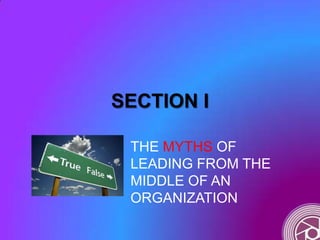 SECTION I
THE MYTHS OF
LEADING FROM THE
MIDDLE OF AN
ORGANIZATION
 