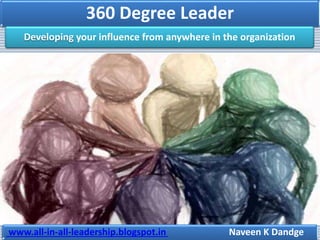 360 Degree Leader
Developing your influence from anywhere in the organization
www.all-in-all-leadership.blogspot.in Naveen K Dandge
 
