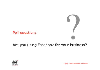 Poll question:
                            ?
Are you using Facebook for your business?
 
