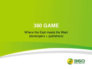 360 GAME
Where the East meets the West
(developers + publishers)

 