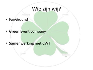 Wie zijn wij?FairGroundGreen EventcompanySamenwerking met CWT  