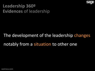 Leadership 360º
 Evidences of leadership



  The development of the leadership changes
  notably from a situation to other one



xaviroca.com
 