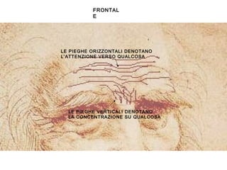 FRONTAL
E
LE PIEGHE ORIZZONTALI DENOTANO
L’ATTENZIONE VERSO QUALCOSA
LE PIEGHE VERTICALI DENOTANO
LA CONCENTRAZIONE SU QUALCOSA
 