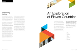 34 | Issue 65 | 360.steelcase.com 360.steelcase.com | Issue 65 | 35
An Exploration
of Eleven Countries
Steelcase researchers compiled reams of data
on each workplace in every country they
visited. After an initial understanding phase in
which they gathered relevant secondary
research, the team moved into the observation
phase in which they used a variety of ethno-
graphic techniques to study the activities and
interactions of workers in diverse environ-
ments. This data was synthesized into key
findings for each country. The following section
includes insights from those observations,
findings from the secondary research, scores
on the Hofstede/Hall dimensions as well
as thought starters and considerations for
each country.
Respecting
Culture
New paradigms of knowledge creation have
profoundly transformed our ways of working.
Information is created corroboratively in a wide
array of spaces around the world. Yet even
as information technology has made the virtual
world prominent, the physical space remains
crucial in fostering trust, creativity, sharing
information and shaping a company’s identity.
In addition, in the next decade, for the first
time in 200 years, more economic growth is
expected to come from emerging markets
such as Brazil, Russia, India, China or South
Africa, than from developed markets.* In
this new global marketplace, work and workers
are shifting locations, and working across
organizations, time zones and physical/virtual
spaces. As a result, cultures are colliding.
Business leaders, real estate professionals,
architects and designers need new ways
to think about how to design for global and
local values.” People think and see the world
differently because of differing ecologies, social
structures, philosophies and educational
systems that date back to ancient Greece
and China and has survived in the modern world,”
observes Richard E. Nisbett, codirector, Culture
and Social Cognition, at the University of
Michigan. Understanding the tension points
between global rationalization and local identity
is key to providing users globally with high
performance work experiences.
Today’s interconnected economy requires
extensive knowledge of the markets in which
businesses operate. Understanding how the
cultural issues translate into the workspace
helps organizations to leverage the physical
environment—an often under-utilized asset—in
their efforts toward global integration. In fact, it
can be a prerequisite to success. Ghemawat
summed up the purpose of this research when
he wrote: “For many companies, the greatest
challenge may be fostering the human capacity
to connect and cooperate across distances
and differences, internally and externally. How
much would your profitability increase if you
could broaden circles of trust and cooperation
across departments, countries, and business
units so people really work together rather than
against each other? What if your people could
stretch their perspectives to care more deeply
about customers, colleagues and investors?
People can broaden their sympathies to bring
them a little closer to us, with inspiring results.”
While the needs of organizations are as
unique and varied as the countries in which
they operate and “one size does not fit all”.
The conceptual drawings and design consider-
ations for each country share ideas for
designers who seek to balance the organiza-
tional culture with local culture. This initial
exploration will be followed by ongoing study
and prototypes of spaces that reflect and
respect the local culture code.
36	China
42	France
48	Germany
54	 Great Britain
60	India
66	Italy
72	Morroco
78	Netherlands
84	Russia
90	Spain
96	 United States
Culture Code:
Defining the Code
*The Great Rebalancing, McKinsey Quarterly, June 2010.
 