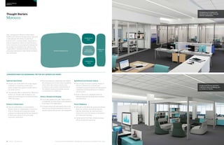 76 | Issue 65 | 360.steelcase.com 360.steelcase.com | Issue 65 | 77
CONSIDERATIONS FOR ADDRESSING THE FIVE KEY WORKPLACE ISSUES
Optimize Real Estate
	Workers are comfortable with a high degree
of density, so benching or other work-
station designs that support a small footprint
are viable options.
	The executive office is sacrosanct in Moroccan
culture, so consider ways to augment the
space with technology to communicate stature
within less space.
Enhance Collaboration
	Informal collaboration is a new behavior.
Position areas for collaboration in close prox-
imity to individual work areas and include
settings for lounge postures that are important
to Moroccan culture and to encourage
impromptu interactions.
	Structured areas for collaboration with distribut-
ed colleagues should have video capabilities
which helps high context cultures such
as Morocco gain a better understanding of
the meeting content and enables workers
to contribute more effectively.
Attract, Develop and Engage
	Incorporate spaces that offer higher visibility
to leadership and encourage more interaction
at all levels of the organization.
	Younger workers are enthusiastic about new
ways to work and are attracted to more pro-
gressive spaces that are open and transparent.
Build Brand and Activate Culture
	The concept of brands is gaining traction in
Morocco. Reinforce br d identity and
messages throughout the space to help workers
understand and adopt behaviors consistent
with the brand.
	Build on Morocco’s collectivist culture by
developing spaces that foster group activities
and interactions.
Enrich Wellbeing
	Although comfortable with groups and density,
Moroccan workers value places that are
calming, where they can step away from
others and control the amount of stimulation
and interaction they face.
	Create spaces that foster multiple postures,
sitting, lounging and perching.
Many workplaces in Morocco today reflect
tradition and hierarchy through formal, dark and
ornate designs that reinforce established
cultural norms. Looking ahead, organizations
that are expanding in Morocco have the oppor-
tunity to explore more progressive spaces that
encourage new behaviors and attract young-
er generations. Establish protocols and training
encourage leadership to help workers embrace
new workstyles.
Thought Starters
Morocco
Country PRofiles
Morocco
Collaboration
Zone
Resident Neighborhood
Executive
Administration
Collaboration
Zone
Leadership
Zone
Transparency for leaders and
employees can foster trust and
enhance collaboration.
Lounge postures are important
in Morocco when socializing with
co-workers or visitors.
The spaces shown here are intended to help spark ideas. Every product is not available in every country.
 