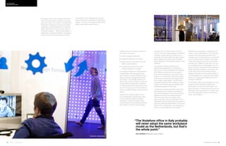 112 | Issue 65 | 360.steelcase.com 360.steelcase.com | Issue 65 | 113360.steelcase.com | Issue 64 | 113
“Any project that involves creating a new work-
place or transforming an existing one carries
some risk,” says John Hughes, a principal with
Steelcase’s international work and workplace
consultancy, Applied Research  Consulting
(ARC). “With the two most common work en-
vironment changes — reducing real estate, or
significantly changing workstyles—companies
need to account for human factors. Without
standards such as office density, furniture
choices, and color palettes based on Vodafone
branding. “It gives each local office the op-
portunity to innovate within boundaries, about
80/20. Based on the guide, they can adapt
their workplace to local business needs,” notes
Davidson.
For example, Vodafone opened a new
Netherlands headquarters in Amsterdam in
January 2012, that consolidated and replaced
three different offices into the one location.
“That meant changing the culture of the orga-
nization, so it was critical to get staff involved
in the process of planning and implementing
the changes,” says Hughes. The ARC team
conducted interviews with the staff, surveyed
workers and held day-long workshops to get
employees engaged in the project.
Leadership and staff expectations were care-
fully assessed and compared; understand-
ing where management and employees were
aligned and where they diverged showed
where the most effort was needed. Both
groups wanted to see more teamwork in the
organization and the opportunity for workers to
take more individual responsibility for how they
worked. They envisioned a more mobile work-
force in a more flexible work environment.
Management participated in leadership work-
shops, communicated plans to their staff and,
perhaps most importantly, learned how to
manage a more mobile workforce, in particular
how to measure results instead of more tradi-
tional work measures such as hours clocked
and face time. “Based on input from our staff
and management in the Netherlands, we cre-
ated a long-term pilot space to test Vodafone’s
global workplace strategy in Amsterdam and
to test many of the new workplace design
strategies that later would be implemented at
our permanent home,” says Paul Smits, global
director for organizational effectiveness and
change at Vodafone.
“The Vodafone office in Italy probably will never
adopt the same workplace model as the
Netherlands, but that’s the whole point. The
age of the team in Amsterdam and the vision of
leadership there was different from Italy’s, and
they each developed the kind of offices they
need,” says Davidson.
Hughes says any workplace transforma-
tion has four key parts:
	actively engaged leadership;
	significant employee involvement;
	design solutions that evolve over time
based on user behavior;
	a carefully planned and executed
change management program.
A multinational telecomm headquartered
in Great Britain with operating compa-
nies in twenty countries, Vodafone has a
global workplace strategy that respects
local needs. “The Vodafone DNA is evi-
dent in each office, but they’re not clones
of Great Britain headquarters. Vodafone
is a family and there’s a resemblance from
country to country, but we’re not identical
twins,” says Billy Davidson, global property
director.
Vodafone has a design guide on an in-
ternal collaboration website that’s used
by the company’s property directors
worldwide. The guide contains corpo-
rate standards for real estate acquisitions,
procurement contracts, and workplace
“The Vodafone office in Italy probably
will never adopt the same workplace
model as the Netherlands, but that’s
the whole point.”
Billy Davidson, global property director, Vodafone
Culture CODE
Unlocking the code
accounting for this, employees may be very
slow to accept new workstyles or resist them
outright. It’s a killer for morale and that directly
affects organizational performance.”
Vodafone, Amsterdam
Vodafone, Amsterdam
 